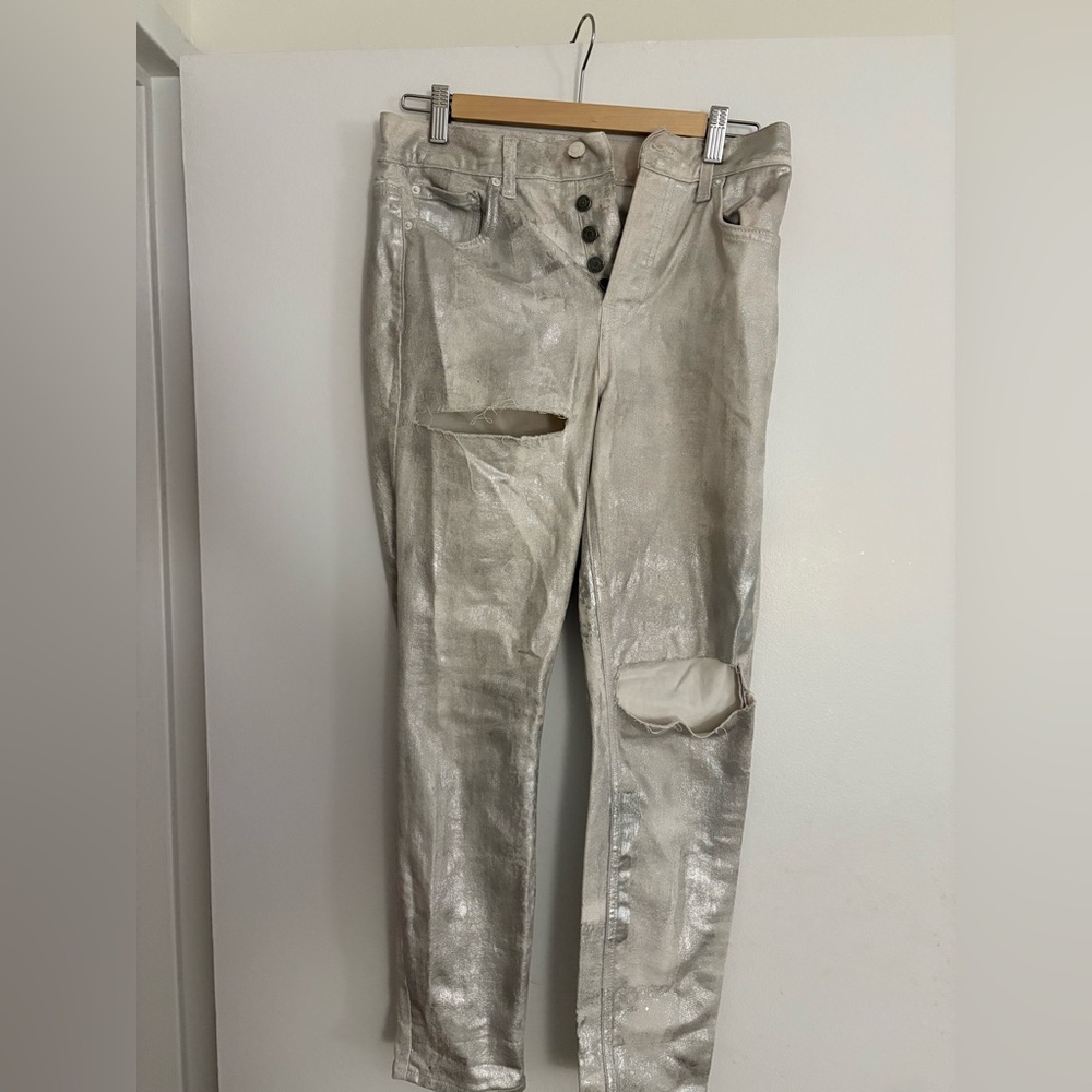 GRLFRND Metallic Silver Distressed Jeans